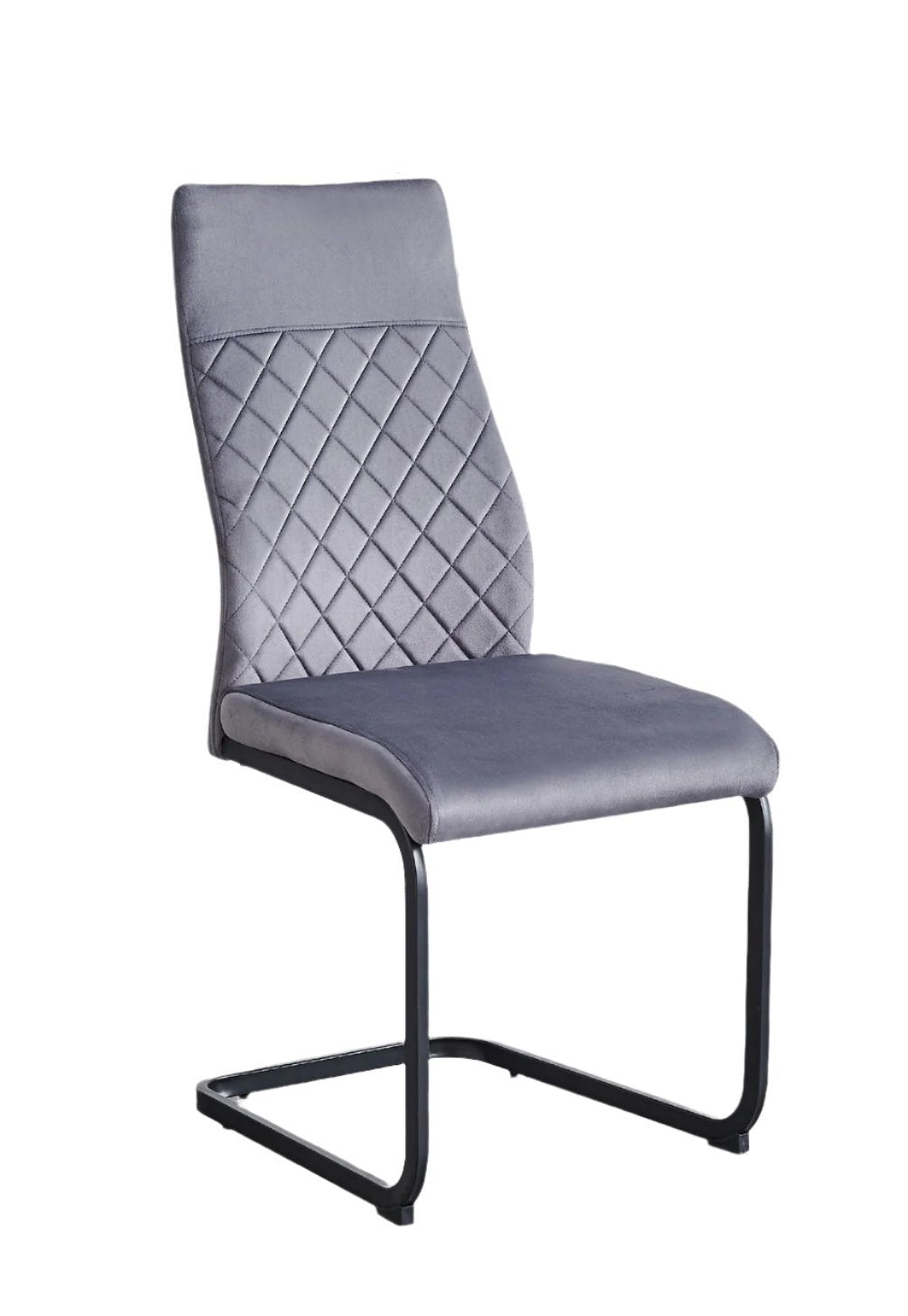 C-1572 Dining Chair, Grey, Velvet, Diamond Stitching Details, C-Shaped Steel Legs