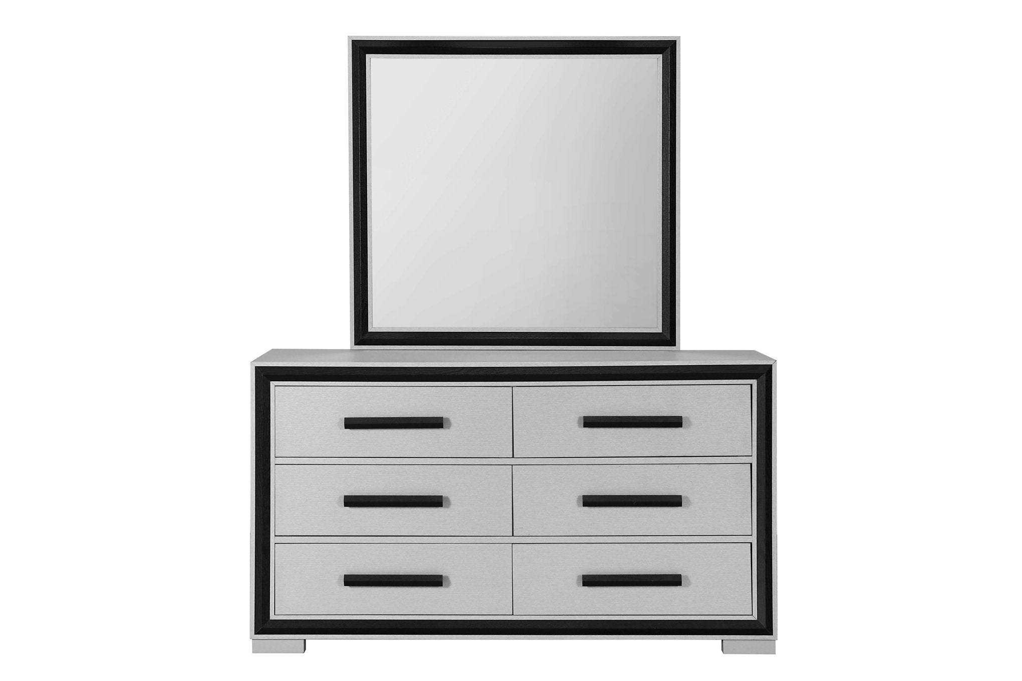 "AMELIA BLACK" Deluxe Bedroom Set, 6Pc, Sleek Silver, Black Accent Trim