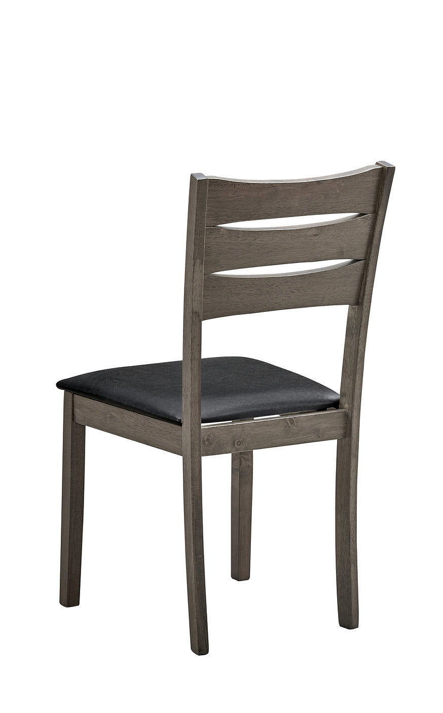 C-1053 Dining Chair, Antique Grey Frame, Black Faux Leather Seat, Ladder Back (Set of 2)