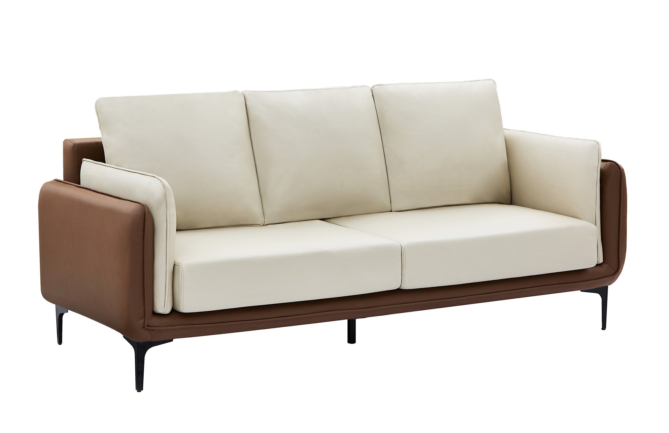 IF-8210 Sofa, 2-Tone Cream and Mocha, Premium High-Performance Fabric, Black Legs