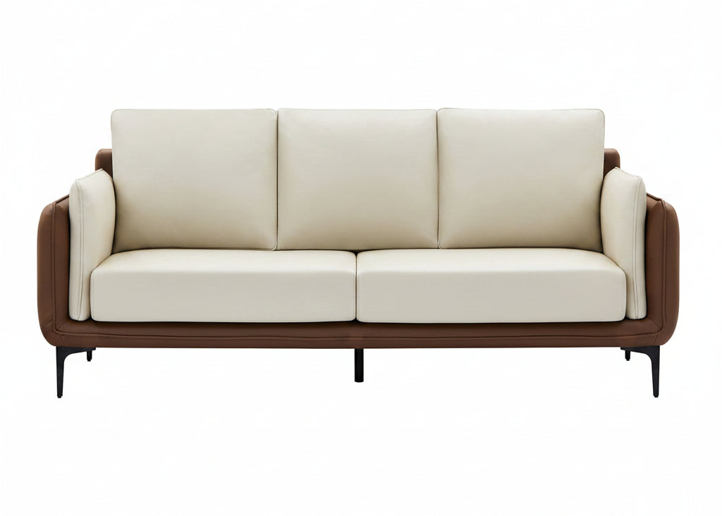 IF-8210 Sofa, 2-Tone Cream and Mocha, Premium High-Performance Fabric, Black Legs