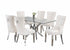 T-1448 | C-1263 Dining Set, 7 Pc, 63" Table + 6 White Tufted Velvet Chairs, Chrome Steel Table Legs, Glass Top