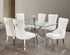 T-1448 | C-1263 Dining Set, 7 Pc, 63" Table + 6 White Tufted Velvet Chairs, Chrome Steel Table Legs, Glass Top