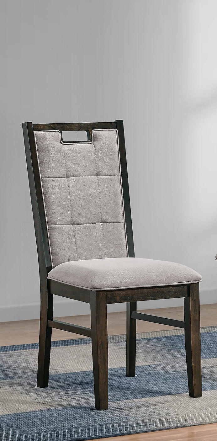 C-1620 Dining Chair, Brown Frame, Beige Fabric Upholstered Seat and Back (Set of 2)