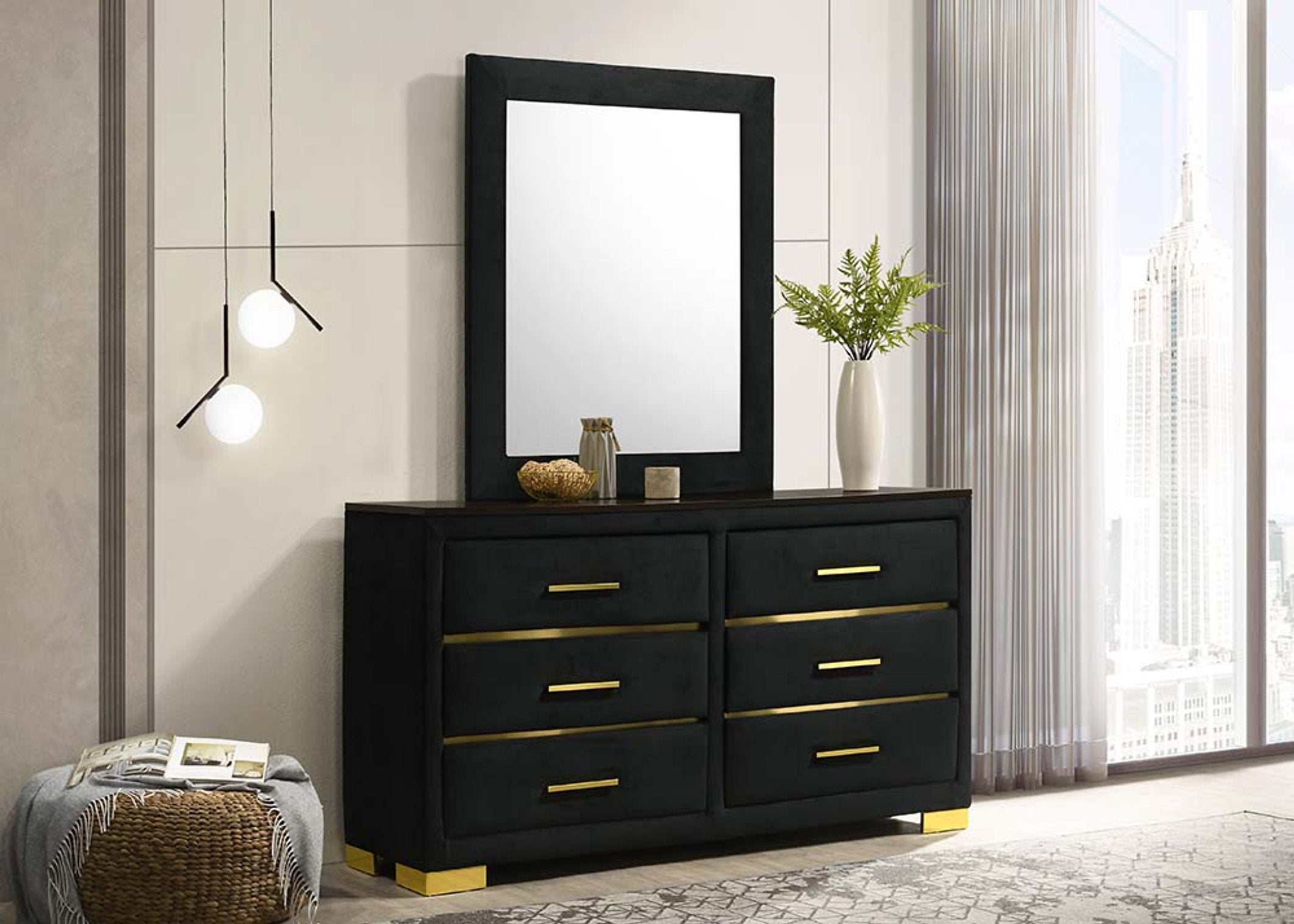 "AURORA" | IF-100 Deluxe Bedroom Set, Gold Accents, Black, Velvet