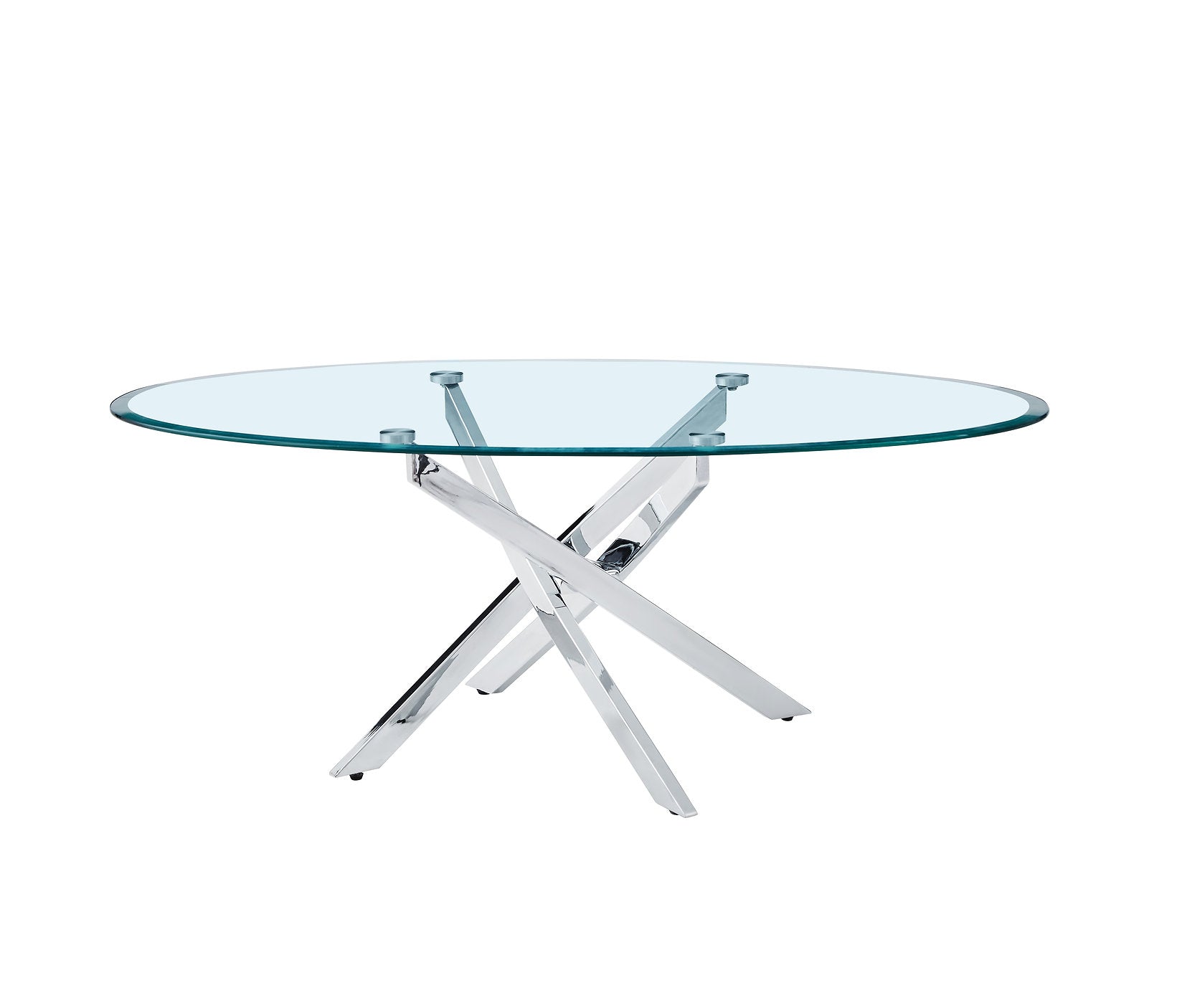 IF-2650 Coffee Table Set, 3Pc, Chrome Base, Oval and Round, Clear Glass Top