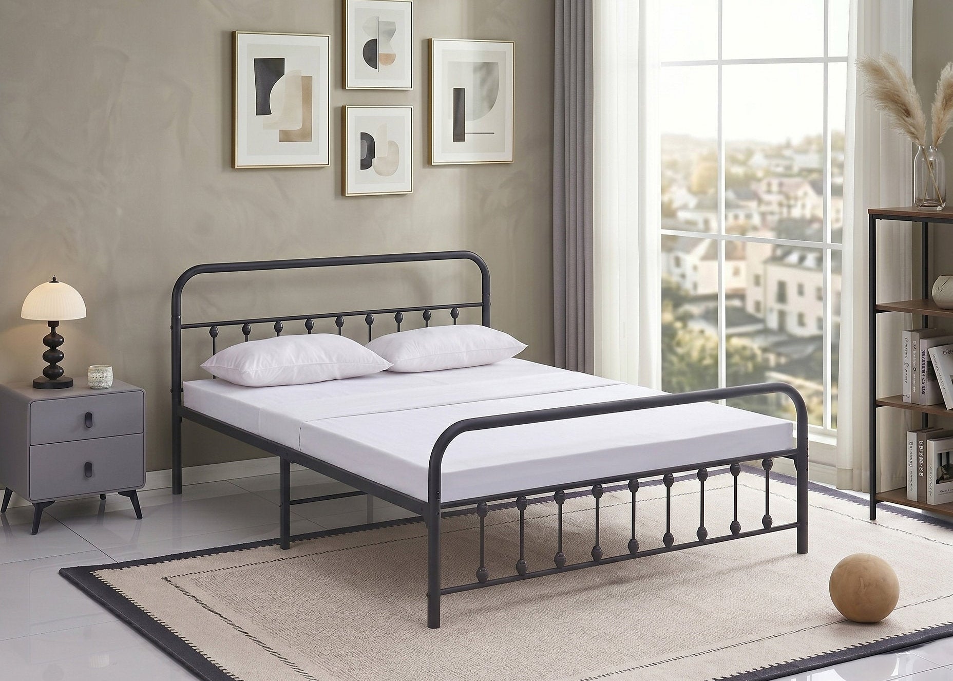 IF-5252 Bed, Black, Metal Frame, Under Bed Storage