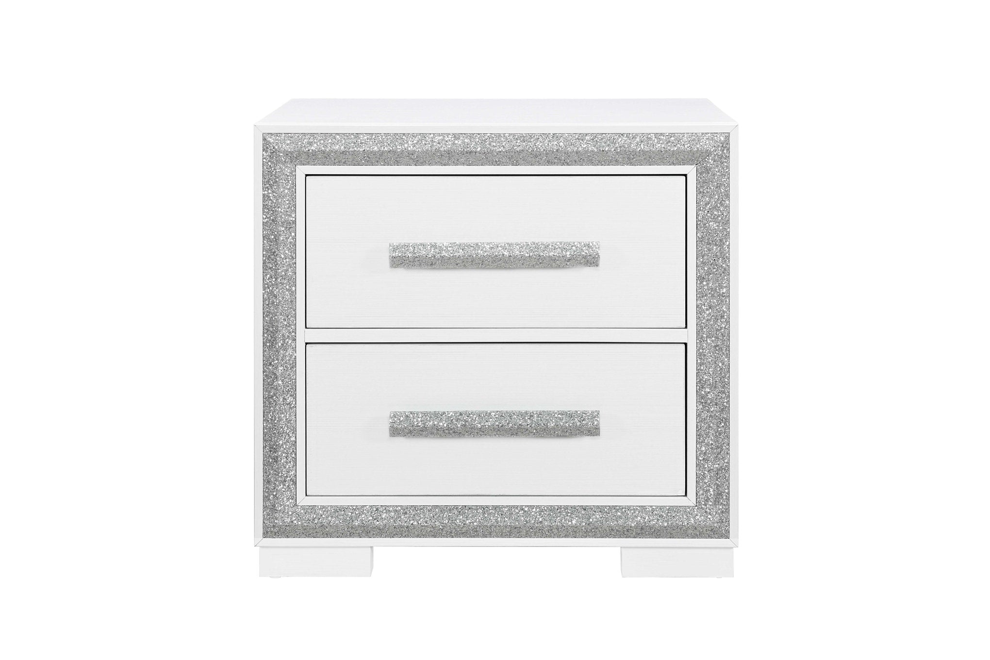 "ANDROS SILVER" Night Table, Glossy White, Glamorous Silver Trim