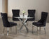 5Pc Dining Set - 44" Round Glass Table and 4 Black Velvet Chairs  T-1447 | C-1261