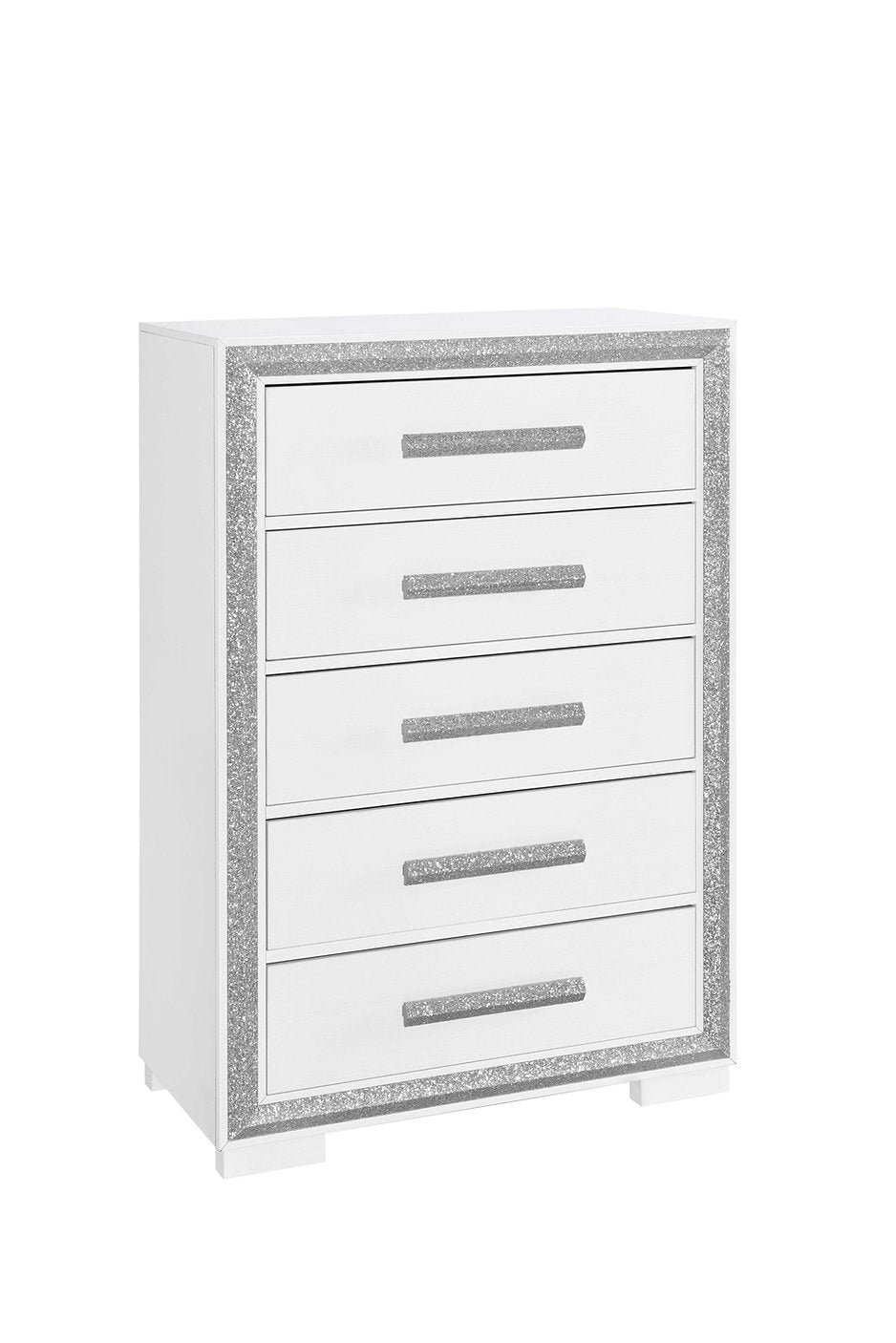 "ANDROS SILVER" Chest, Glossy White, Glamorous Silver Trim