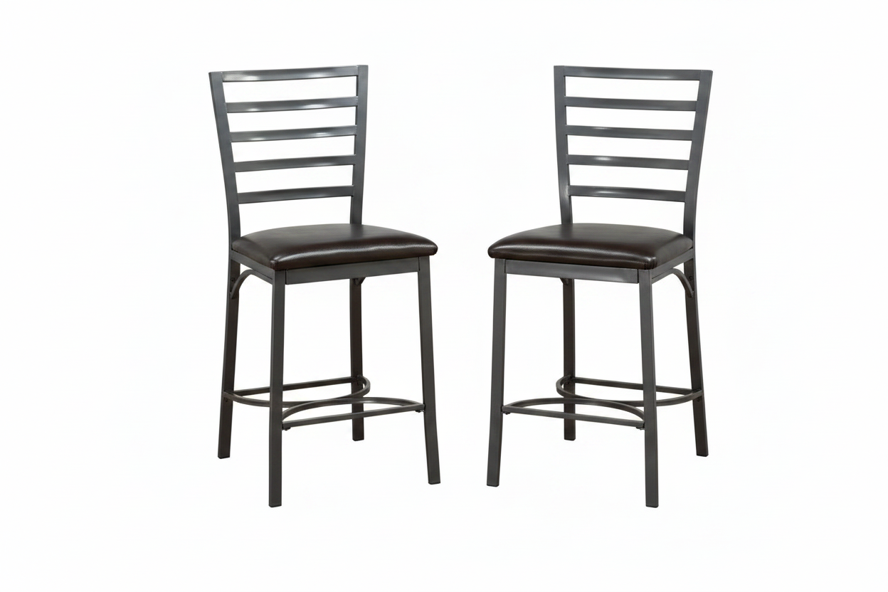 ST-1004 Bar Stool, Black Upholstered Seat, Gun Metal Grey Frame, (Set of 2Pcs)