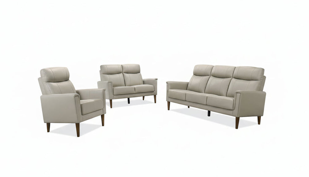 IF-8010 Sofa Set, 3pc, Premium Soft Light Grey Leather Match, Sleek Modern Design, High End Look