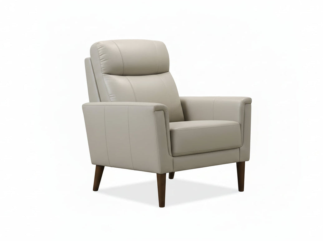 IF-8010 Armchair, Premium Soft Light Grey Leather Match, Sleek Modern Design, High End Look