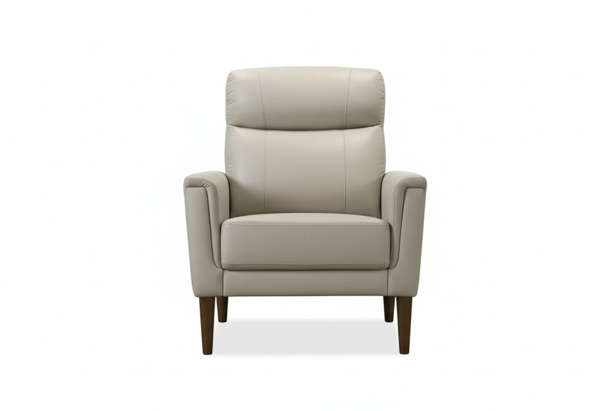 IF-8010 Armchair, Premium Soft Light Grey Leather Match, Sleek Modern Design, High End Look
