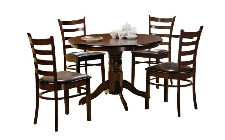 T-1060 | C-1062 - 5Pc Dining Set with 42"  Round Espresso Table, Pedestal Stand