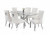 T-1448 | C-1253 Dining Set, 7 Pc, 63" Table + 6 White Tufted Velvet Chairs, Chrome Steel Table Legs, Glass Top