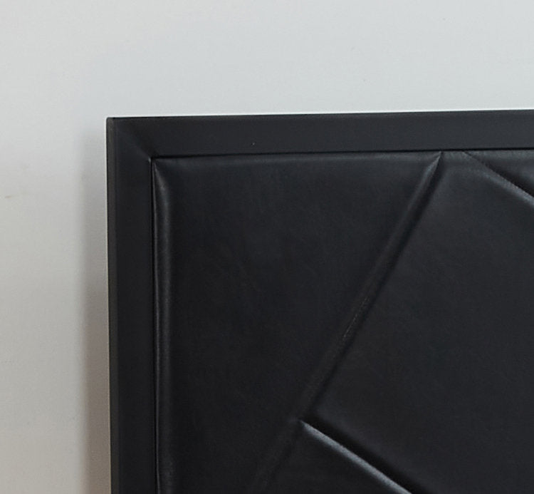 IF-140B Bed, Black, Faux Leather Padded Headboard, Black Metal Frame