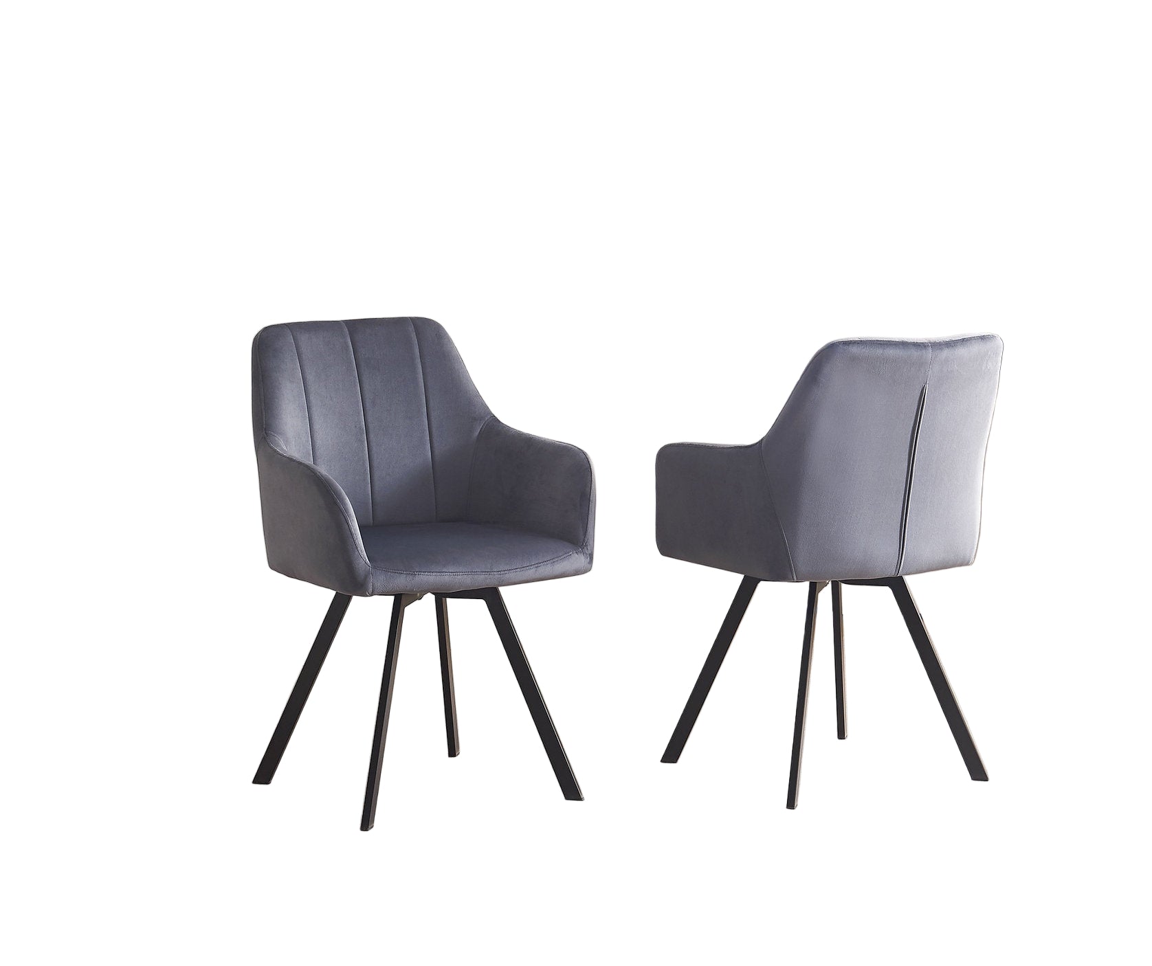 C-1412 Dining Chair, Dark Grey, Velvet, 360 Degree Swivel, Vertical Stitching on Back,  Set of 2