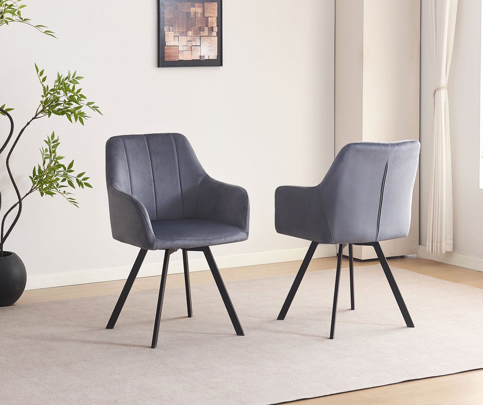 T-1410 | C-1412 Dining Set, 7Pc, Extension Table, 63"-79", Sintered Stone Top, White Marble, Dark Grey Swivel Chairs