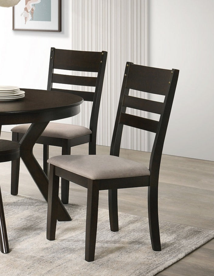 5Pc Dining Set - 48" Round Espresso Wood Table and 4 Chairs  T-1085 | C-1092