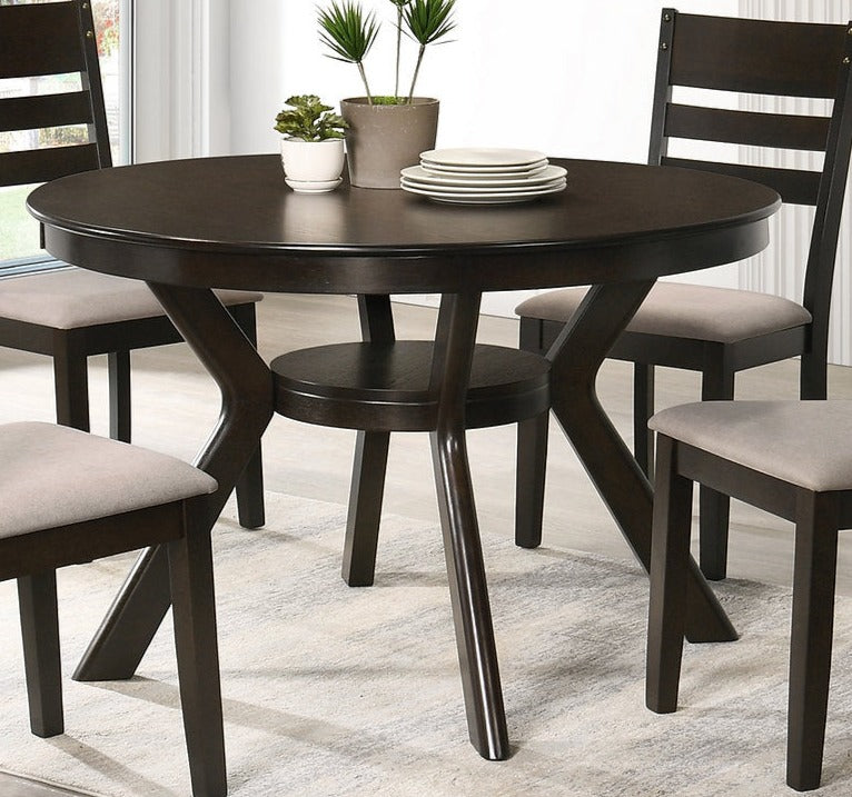 5Pc Dining Set - 48" Round Espresso Wood Table and 4 Chairs  T-1085 | C-1092