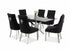 T-1448 | C-1251 Dining Set, 7 Pc, 63" Table + 6 Black Tufted Velvet Chairs, Chrome Steel Table Legs, Glass Top