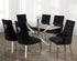 T-1448 | C-1251 Dining Set, 7 Pc, 63" Table + 6 Black Tufted Velvet Chairs, Chrome Steel Table Legs, Glass Top