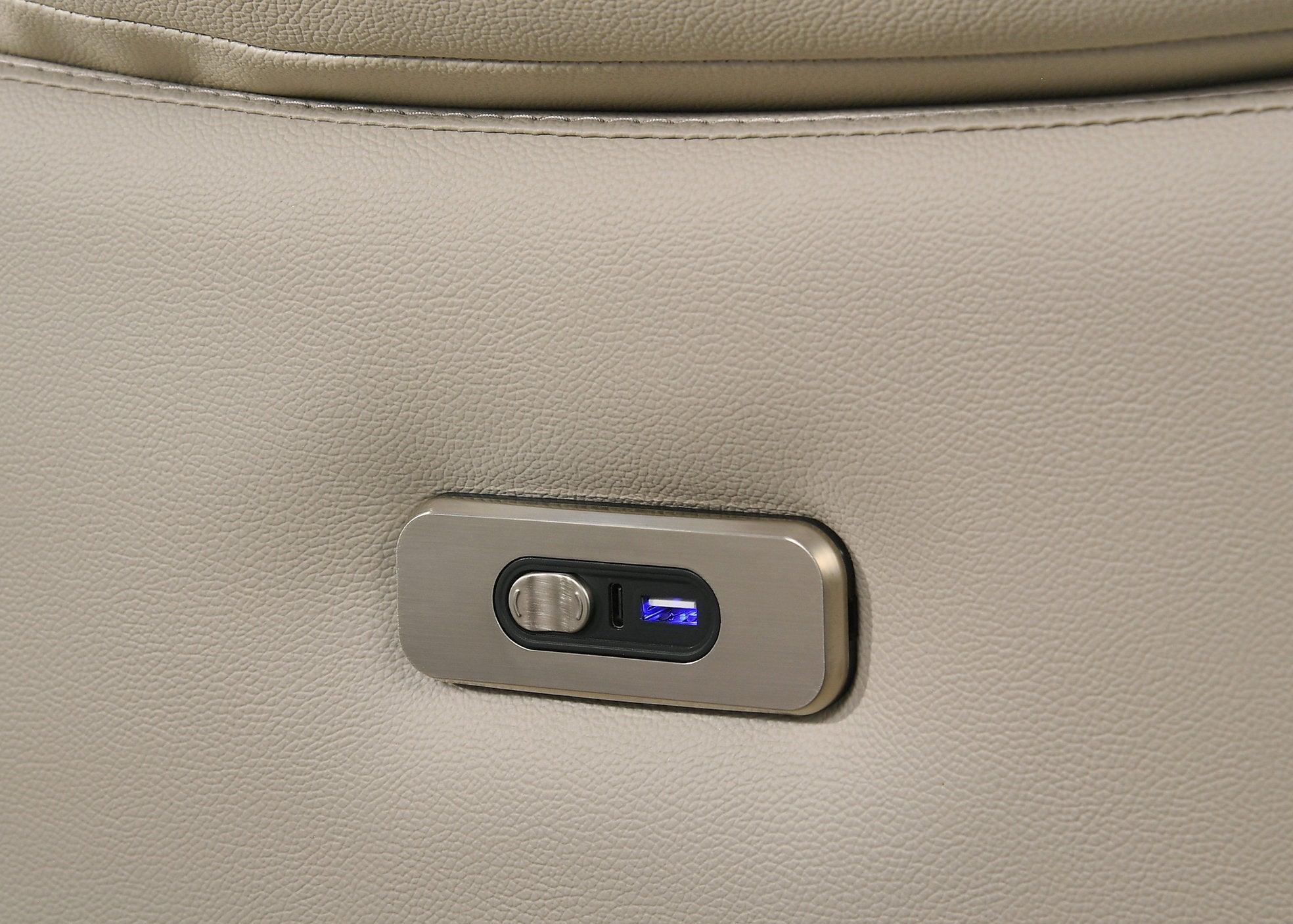 IF-8162 Power Recliner Sofa, Soft Cream Beige, Genuine Leather/Match, USB Charging, Hidden Cup Holders