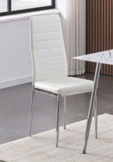 Dining Chair - White Faux Leather with Chrome Legs  C-5082