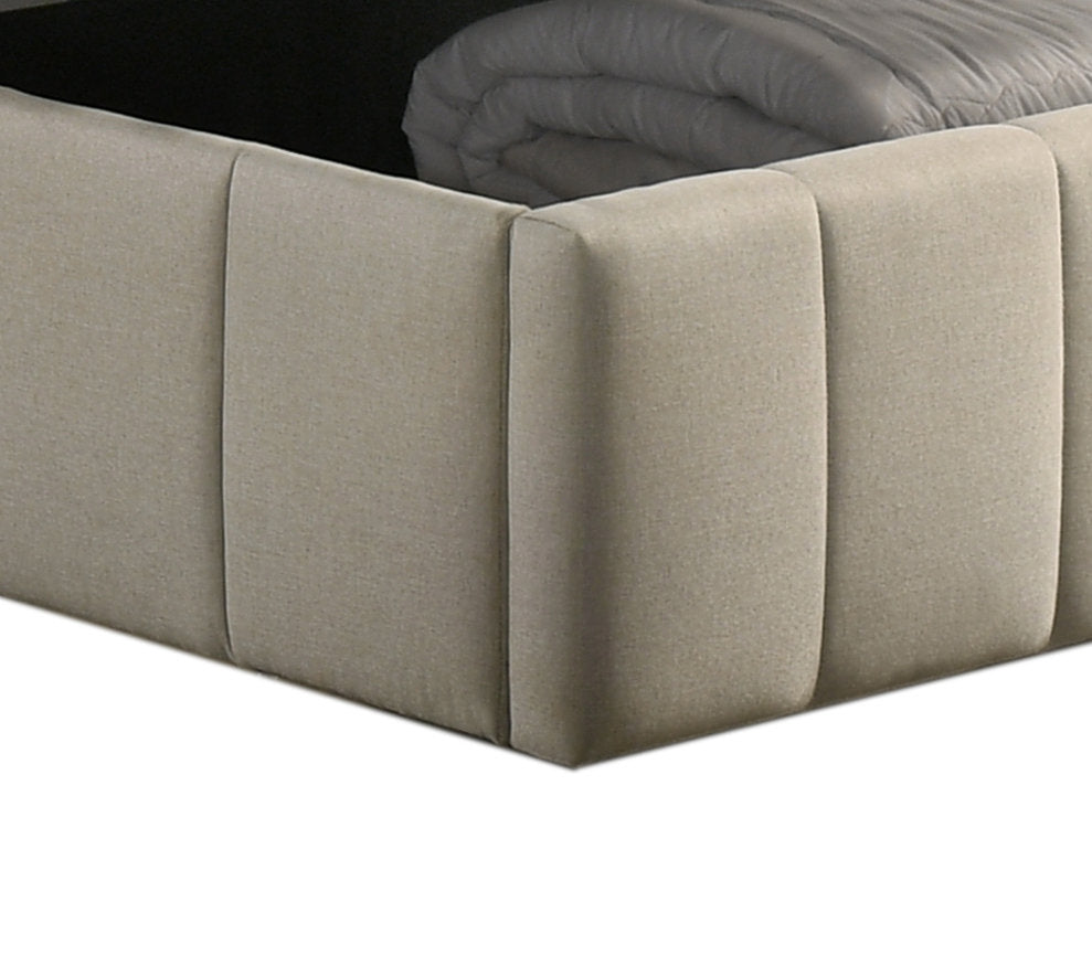 IF-5786 Lift Bed, Warm Ivory Fabric, Enclosed Storage, Modern Channel-Tufted Headboard and Frame