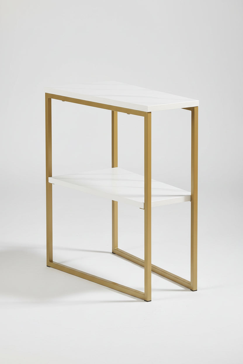 IF-081 Side Accent Table, White, Wood Top, Gold Steel Frame