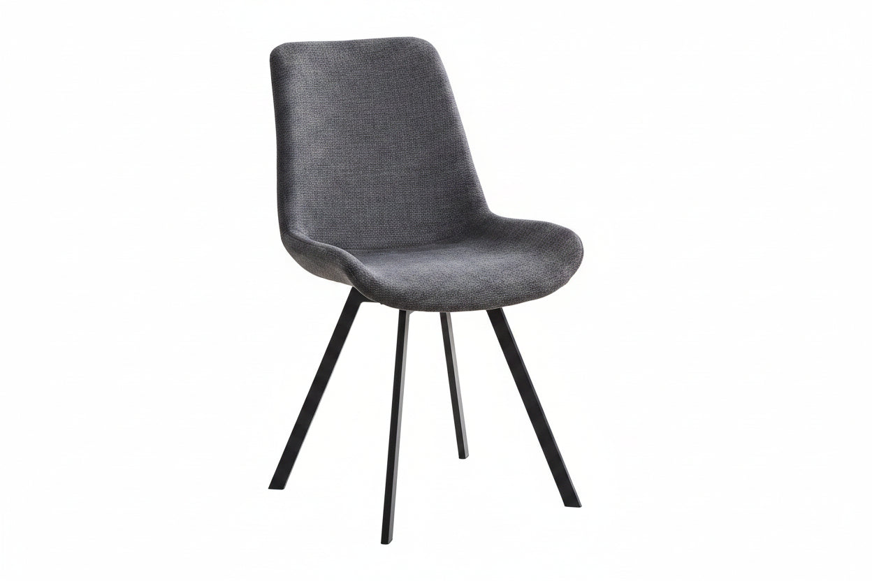 T-1808 | C-1820 Dining Set, 7Pc OR 5Pc, 71" Wood Top Table, Black Metal X-leg Base, Dark Grey Chairs