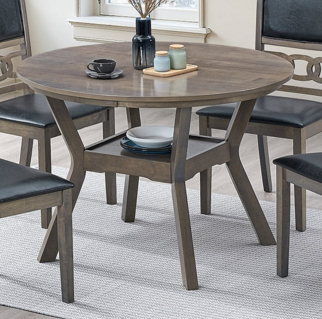 T-1079 | C-1083 - 5 Pc Dining Set - 42" Round Wooden Antique Grey Table + 4 Chairs