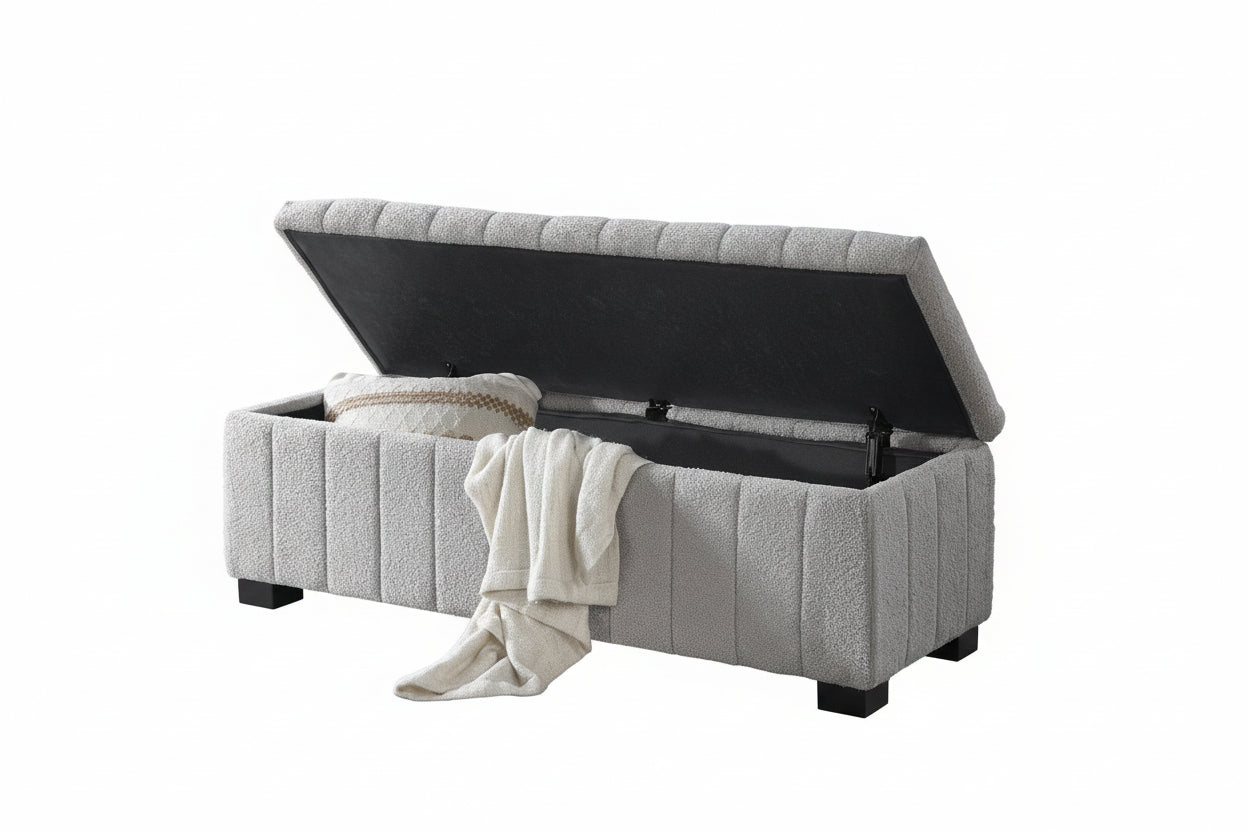 IF-6261 Bench, Grey, Teddy Bear Fabric, 46" Wide, Enclosed Storage