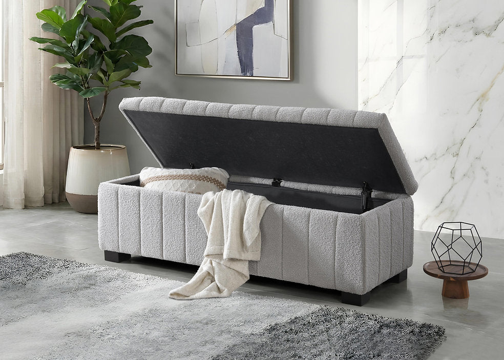 IF-6261 Bench, Grey, Teddy Bear Fabric, 46" Wide, Enclosed Storage