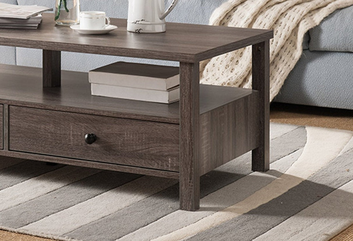Coffee Table with 2 Storage Drawers in Distressed Grey Wood  IF-3221