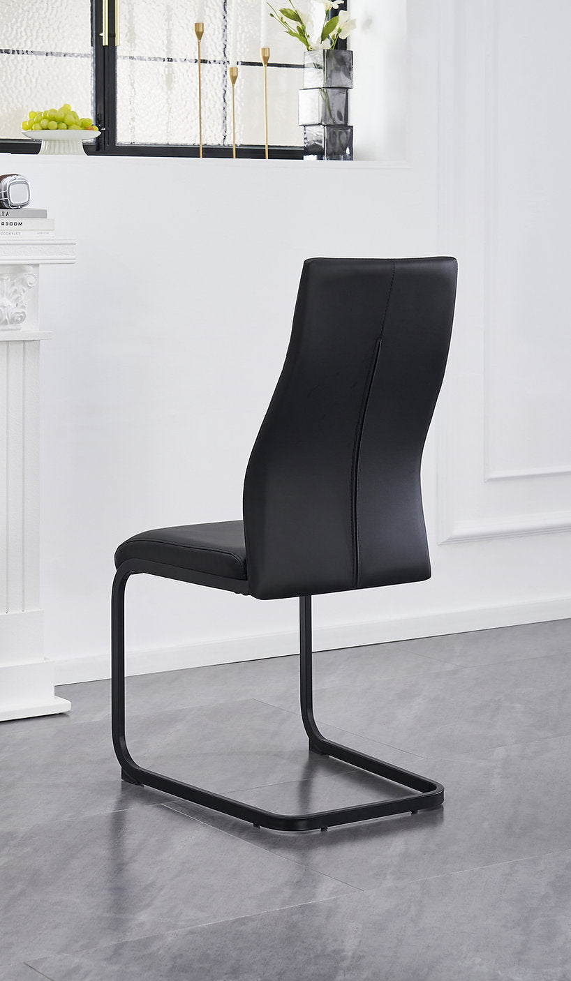C-1578 Dining Chair, Black Faux Leather, C-Shaped Black Steel Base, Diamond Stitching, (Set of 2)
