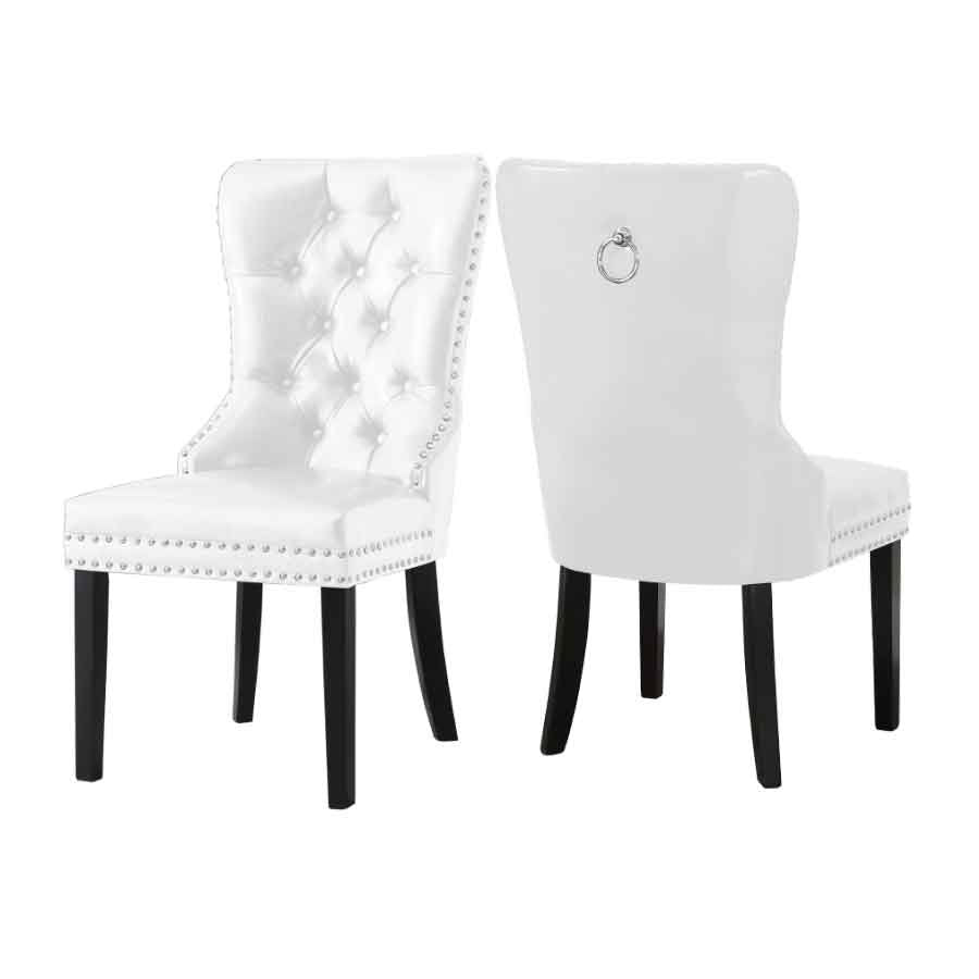 C-1151 Dining Chair, White, Faux Leather, Decorative Chrome Ring (Set of 2)