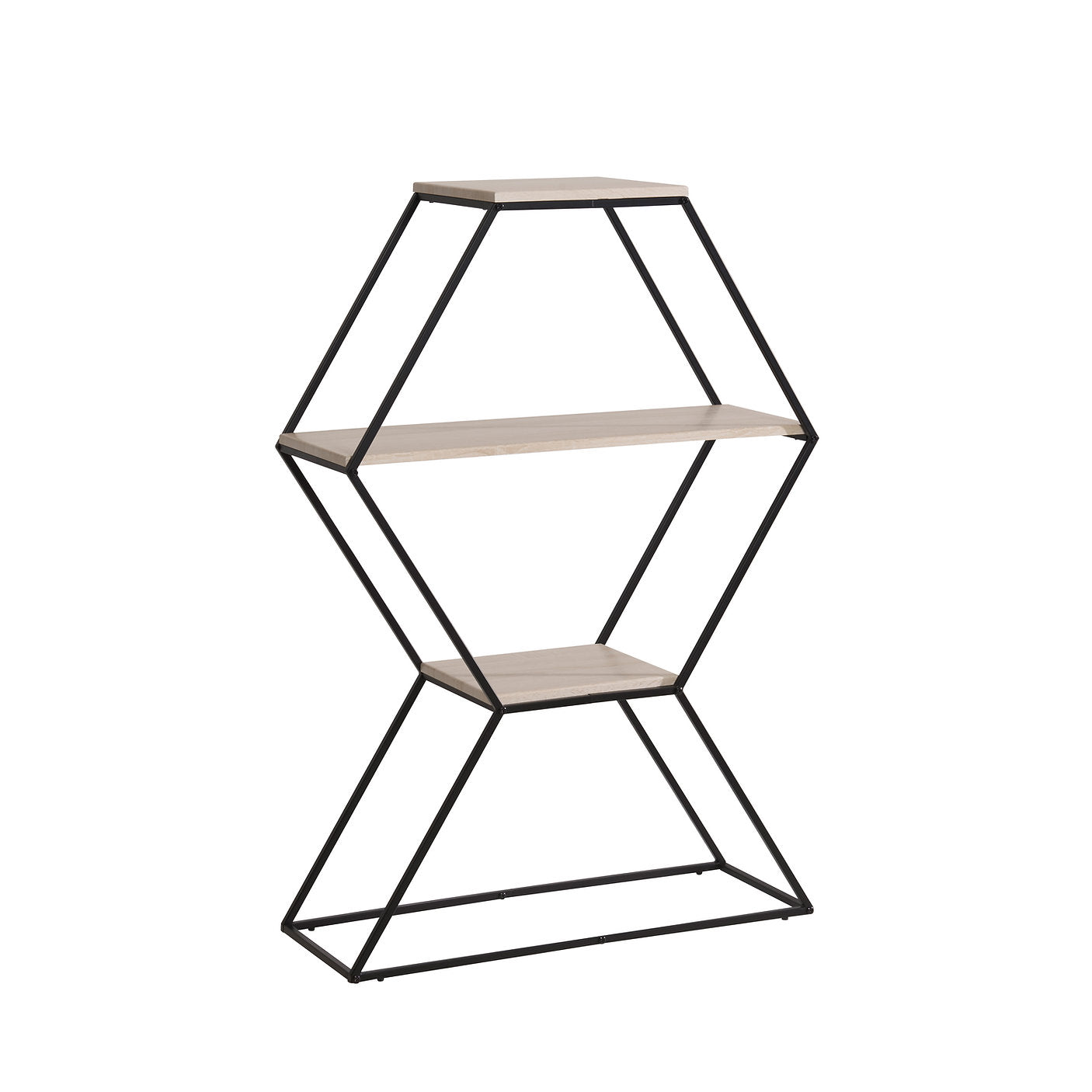 IF-3250 Display Shelf, Geometric, 3 Tier, Metal Frame, Wood-Look Shelves