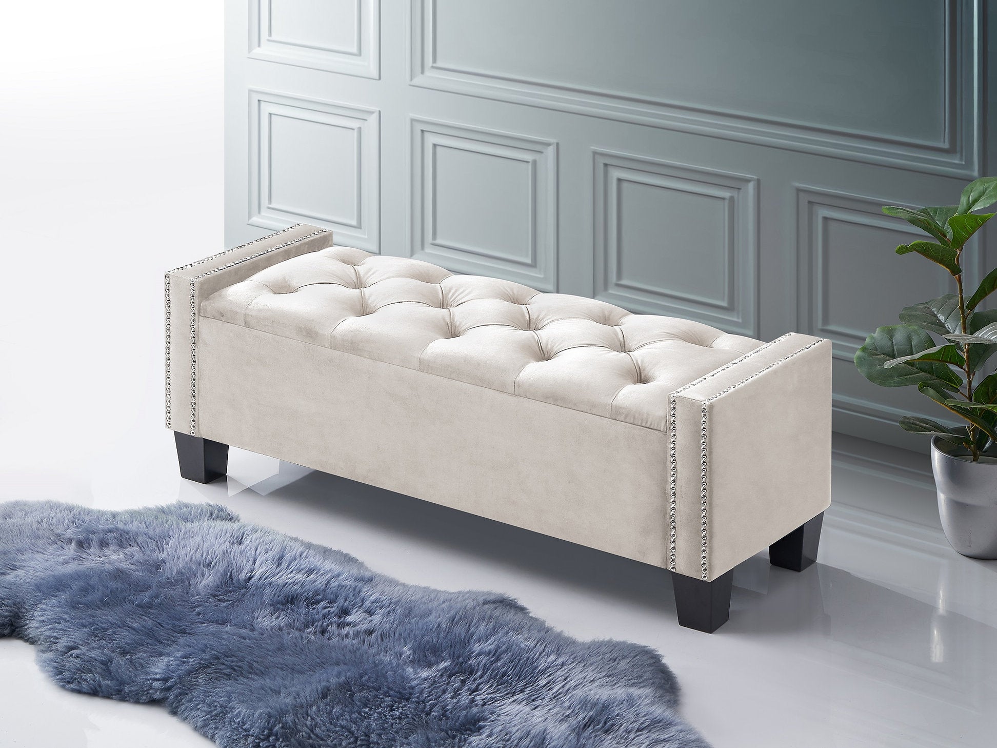 Bench - 48" wide Creme Velvet with Storage  IF-6202