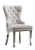 T-1448 | C-1263 Dining Set, 7 Pc, 63" Table + 6 White Tufted Velvet Chairs, Chrome Steel Table Legs, Glass Top