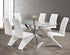 T-1448 | C-1786 Dining Set, 7 Pc, 63" Table + 6 Chairs, Chrome + Glass Table, "Z" Chrome + White Chairs