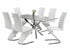 T-1448 | C-1786 Dining Set, 7 Pc, 63" Table + 6 Chairs, Chrome + Glass Table, "Z" Chrome + White Chairs