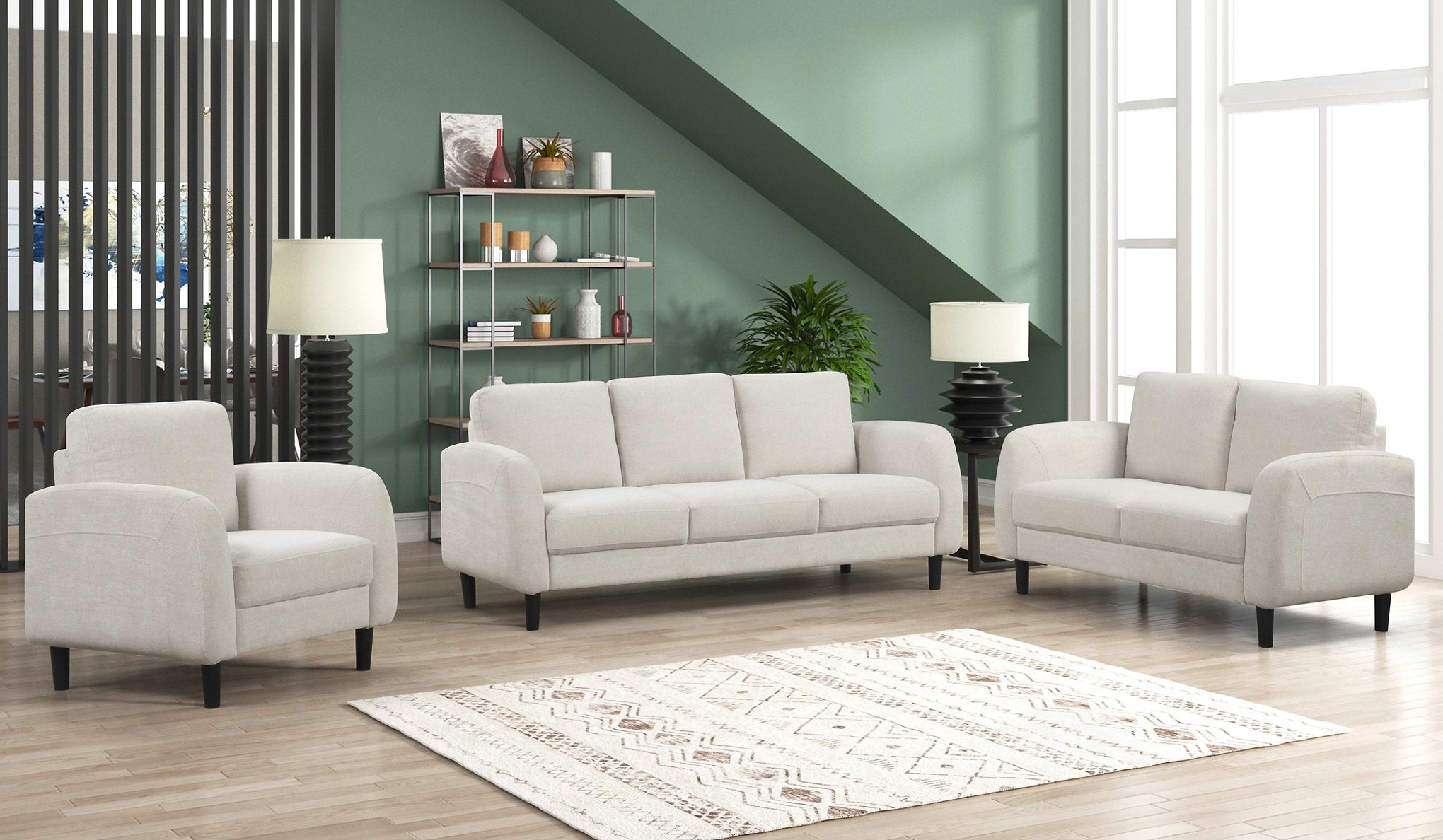 IF-8251 Sofa Set, 3Pc, Beige, Soft-Touch Fabric, Black Legs