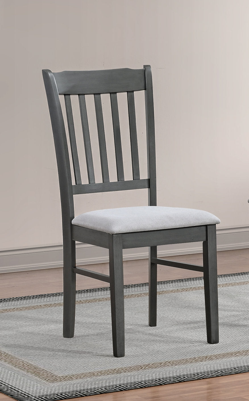 T-1030 | C-1031 Dining Set, 7 Pc, 63" Table + 6 Chairs, Antique Grey, Fabric Upholstered Cushion Seats