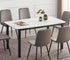 T-1815 | C-1817 Dining Set, 63" Sintered Stone White Marble Top, 7Pc, Grey Velvet Chairs