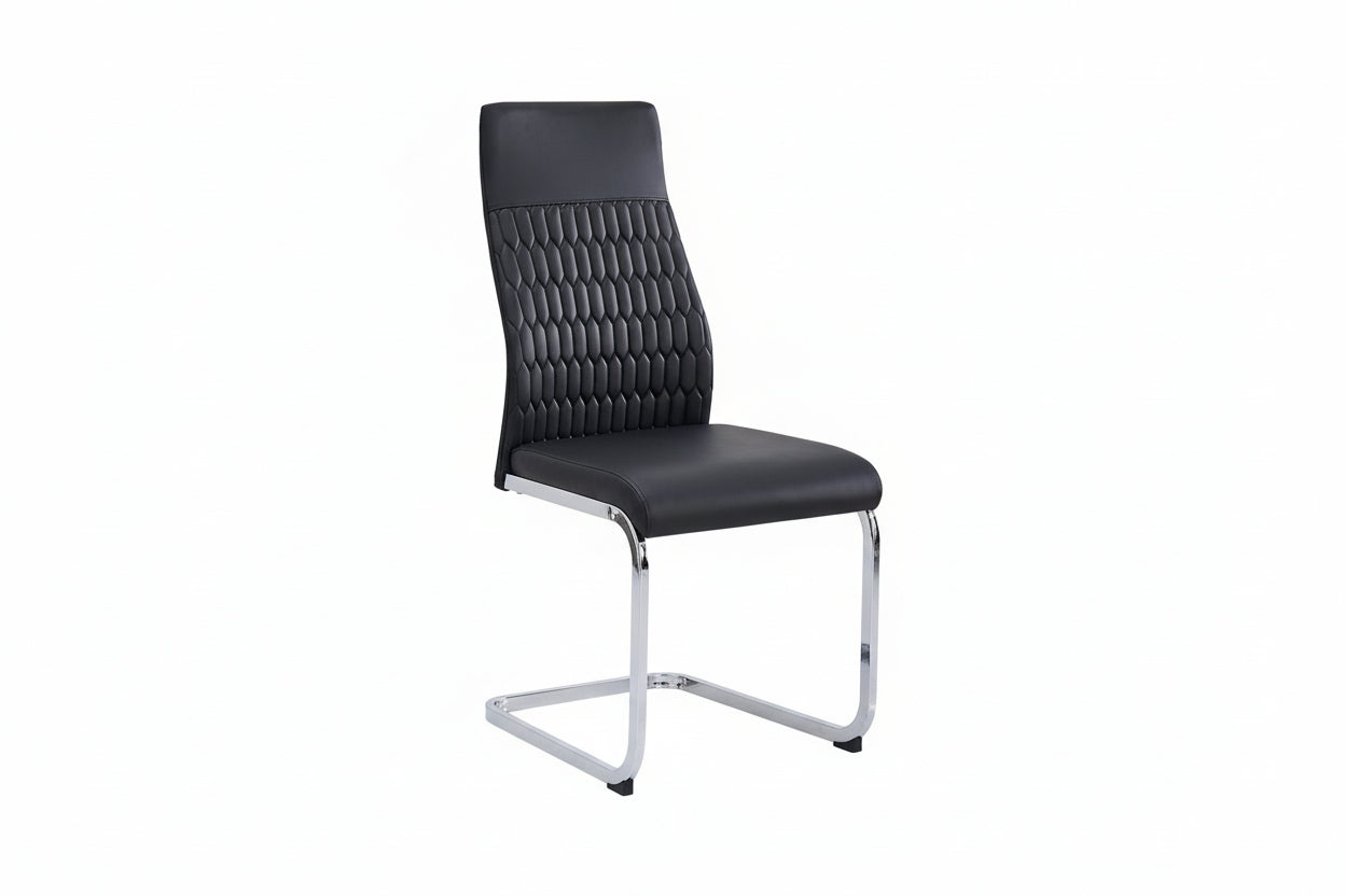 C-1579 Dining Chair, Chrome "C" Shape Frame, Black Faux Leather Upholstered Seat and Back (Set of 2)