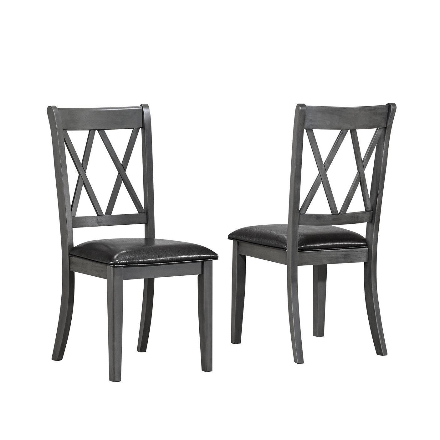 T-1095 | C-1099 Dining Set, 7 Pc, 67" Table + 6 Chairs, Antique Grey, Black Faux Leather Seat Chairs