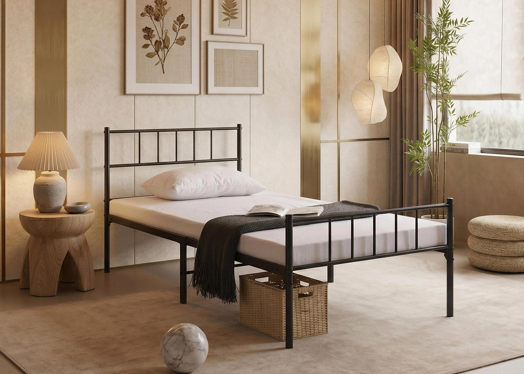 IF-158 Bed, Black, Metal Frame, Under Bed Storage