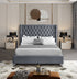 IF-5890 Bed, Grey, Velvet, Tufted Headboard, Chrome Legs, Nailhead Detail